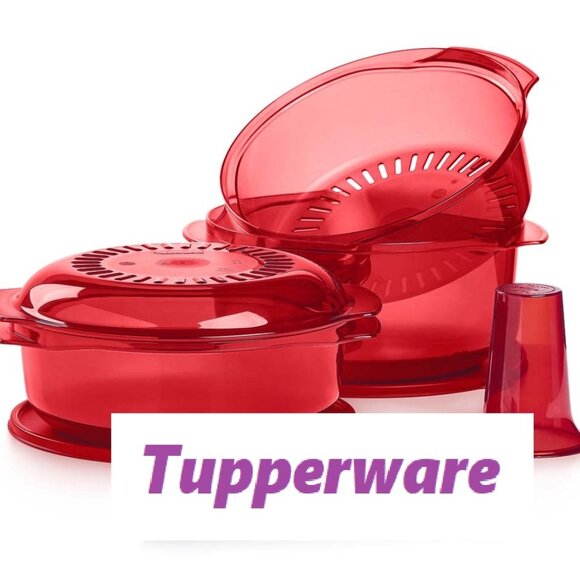 Tupperware TupperWave Microwave Stack Cooker Complete System Colander & Cone RED - Picture 1 of 5
